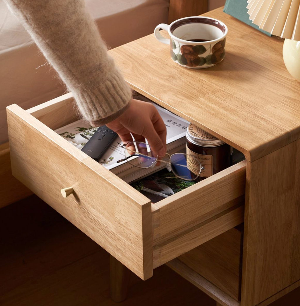 Wood Narrow Bedside Cabinet