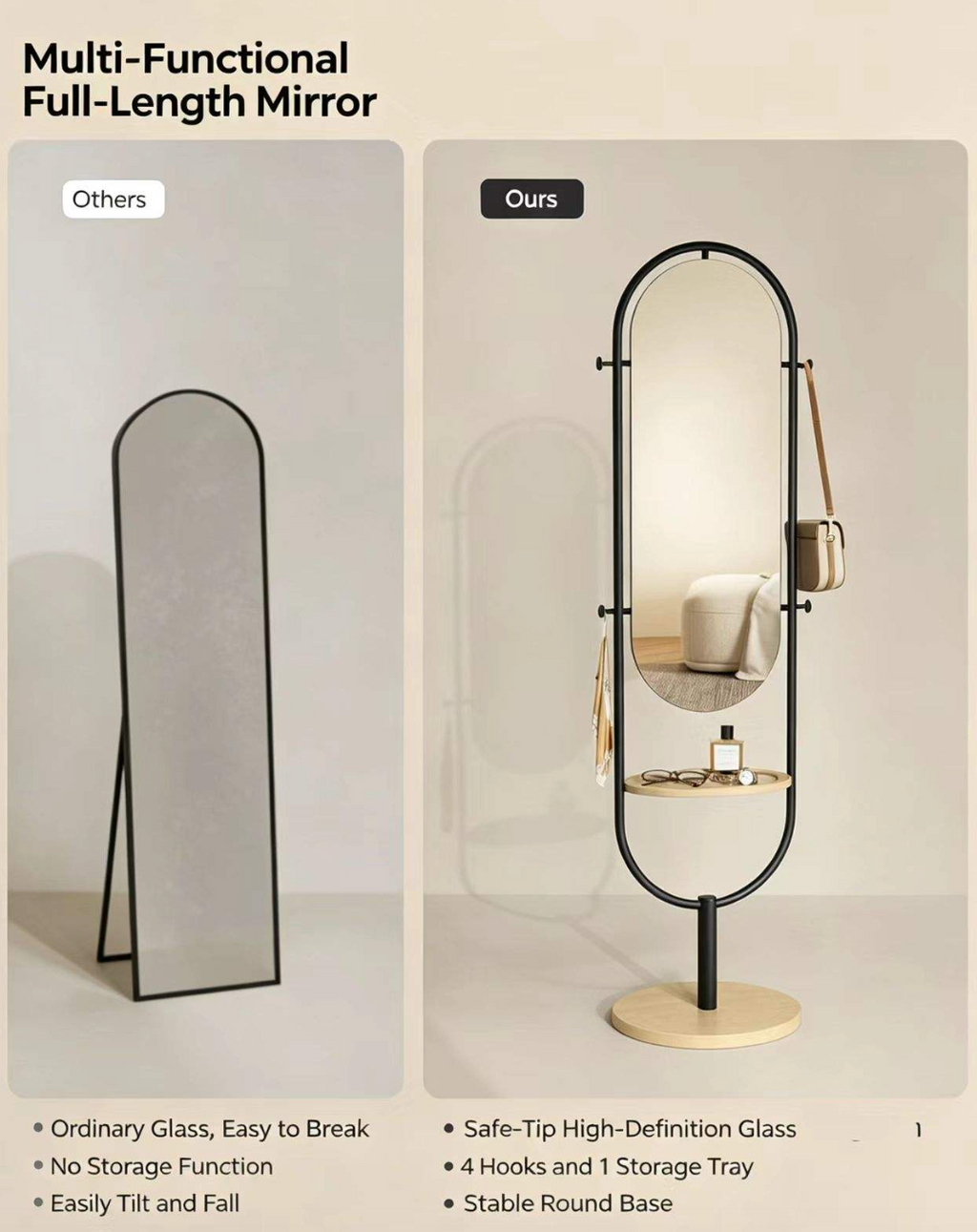 Cream-Style Horizontal Dressing Mirror